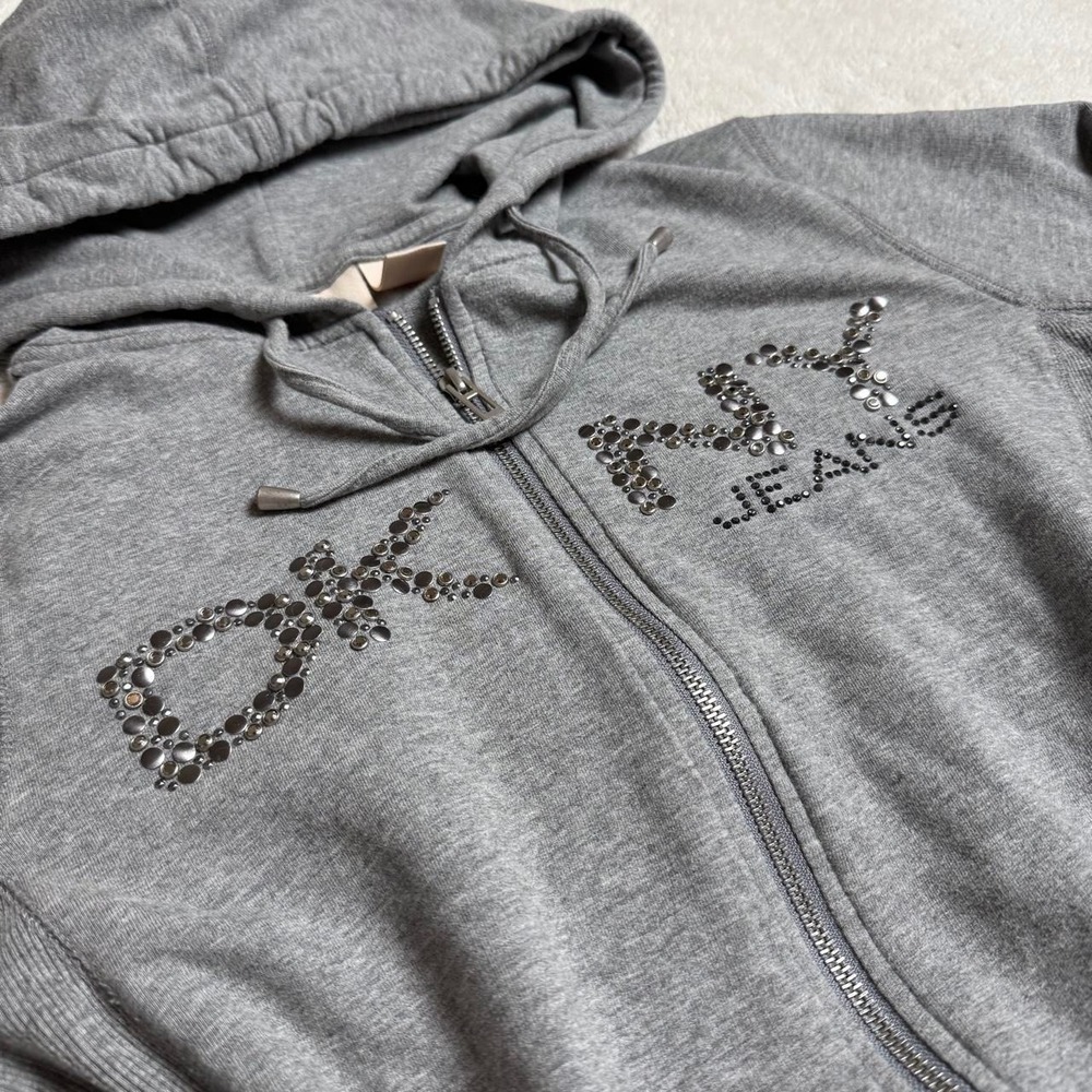DKNY Jeans Grey Rhinestone Zip Up Hoodie Size M
